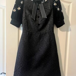 Burryco label dress. Black brocade with velvet accents and jeweled bees!